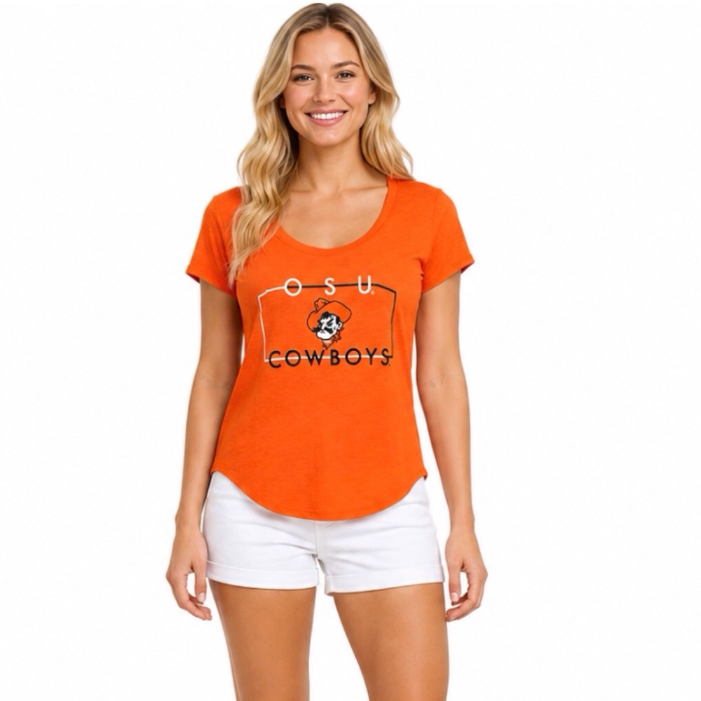 Oklahoma State Cowboys Womens T Shirt Size Large Orange Block Logo Lightweight